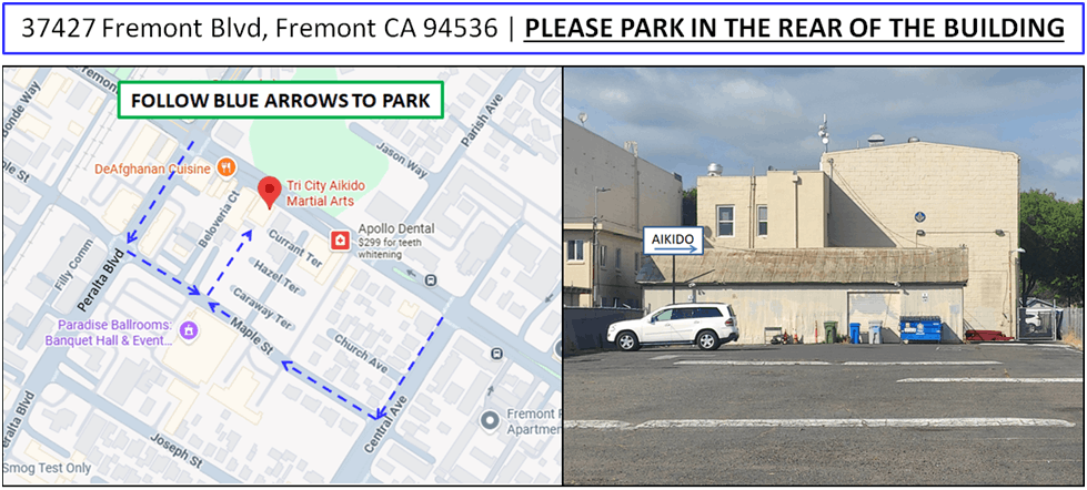 Tri City Aikido parking diagram illustration